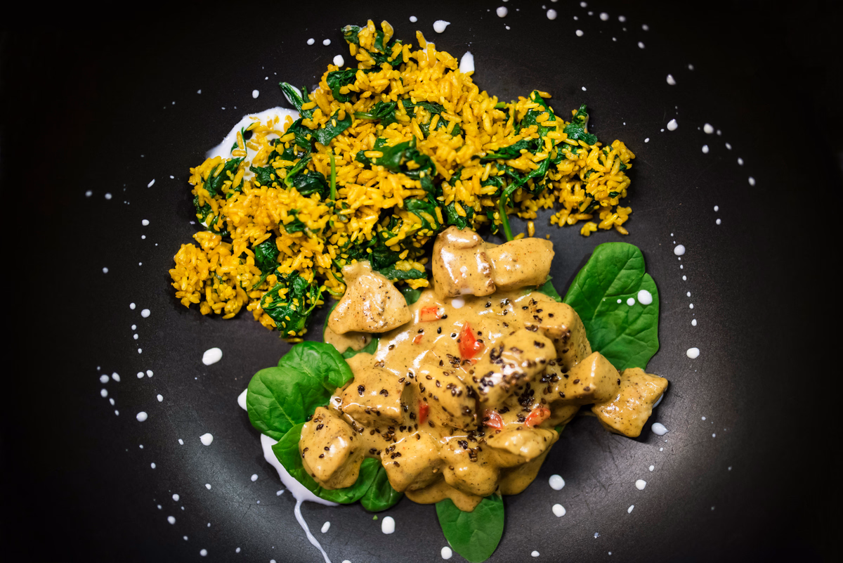 Curried Chicken Over Spinach