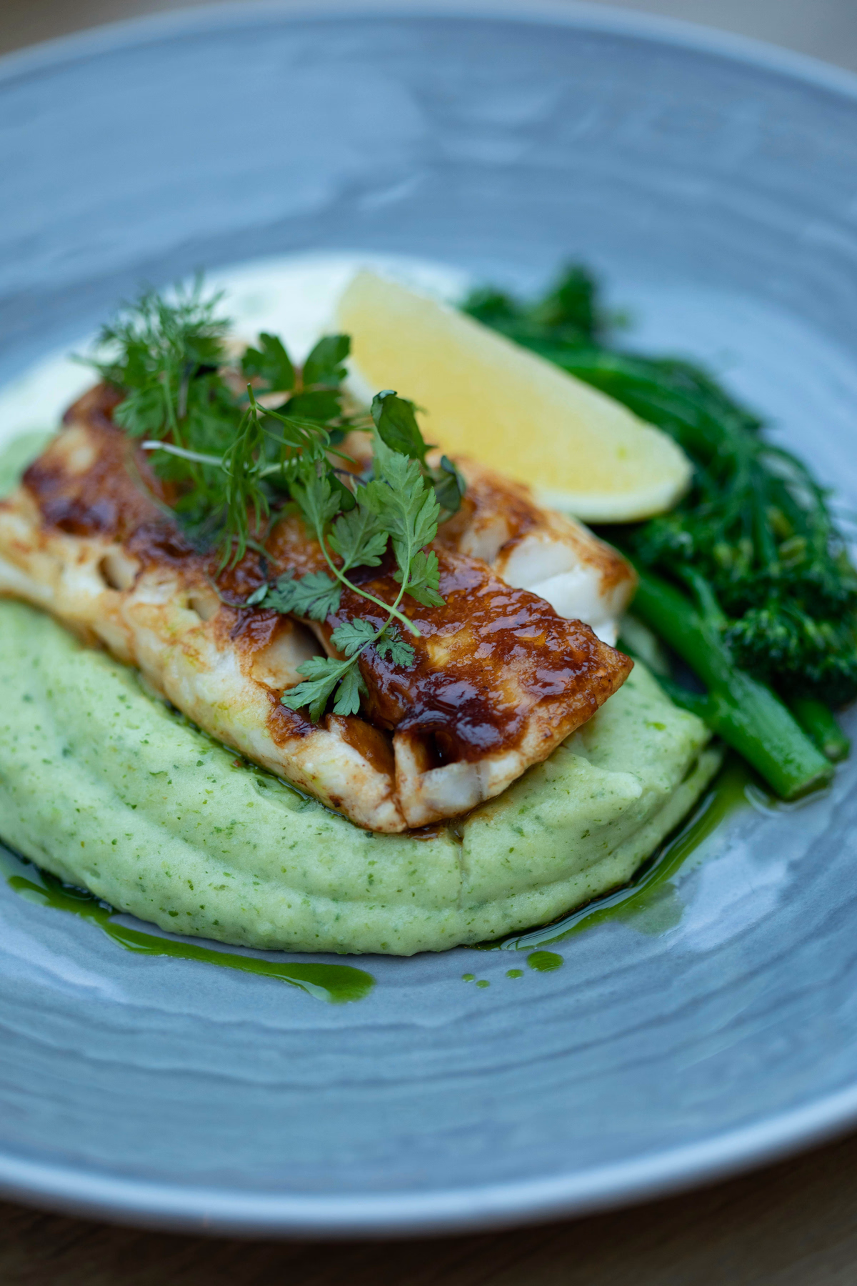 Lemon Fish with Puree of Sweet Peas